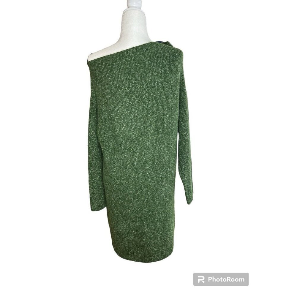 TREASURE & BOND Green Ribbed One Shoulder Long Sleeve Sweater Dress Size L - Picture 4 of 7